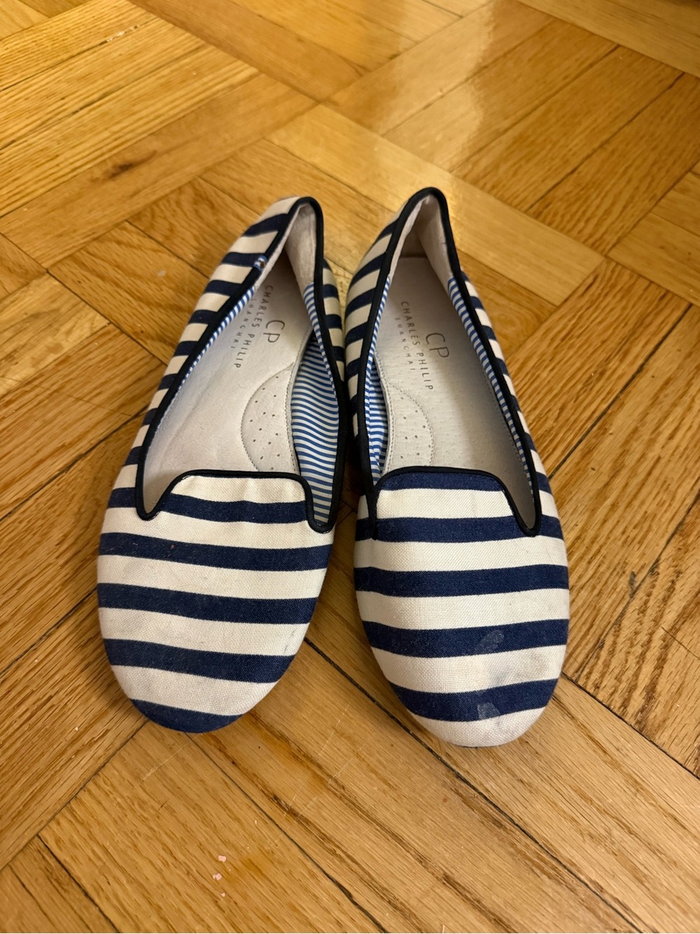 CP Charles Philip Navy and White Striped Slip-On Flats